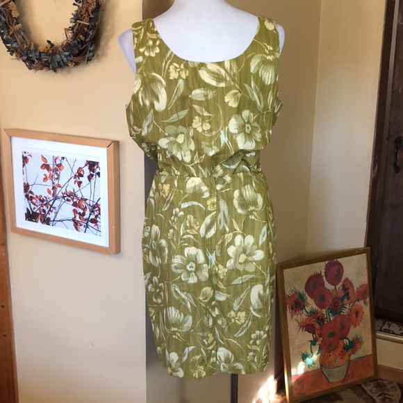 VINTAGE Ann Taylor Size Large 12 Hawaiian Tank Skirt Green 60’s Luau Vibe Cotton - Picture 4 of 16